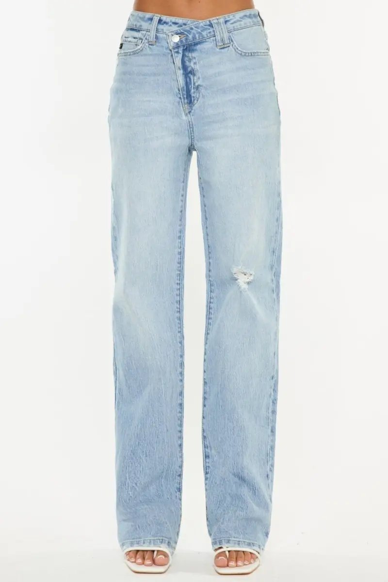 Kancan Distressed High Waist Straight Jeans for Women - Love Salve